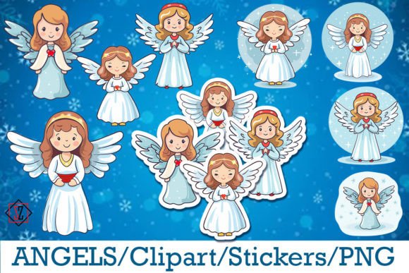 Angels. Clipart. Stickers for Christmas Crafts and Sublimation