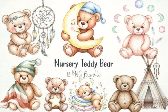 Boho Nursery Teddy Bear Clipart: Adorable Design Assets for Creative Projects