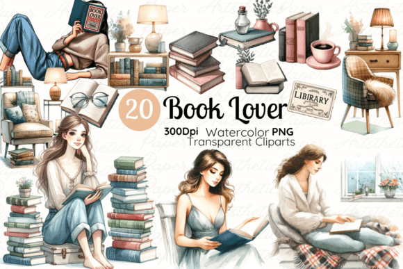 Creative Uses for Watercolor Book Lover Clipart PNG