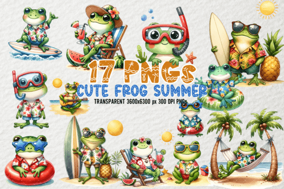 Cute Frog Summer Clipart: A Playful Design Asset for Every Creator