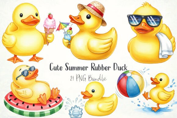 Cute Summer Rubber Duck Clipart: 21 Playful Designs for Your Projects