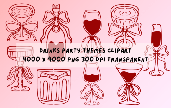 Elegant Celebrations: Hand Drawn Outline Drinks Party Clipart
