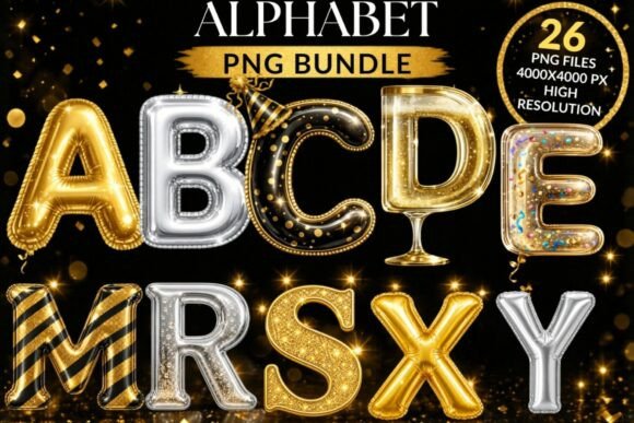 Elevate Your Celebrations with a New Year Alphabet PNG Bundle