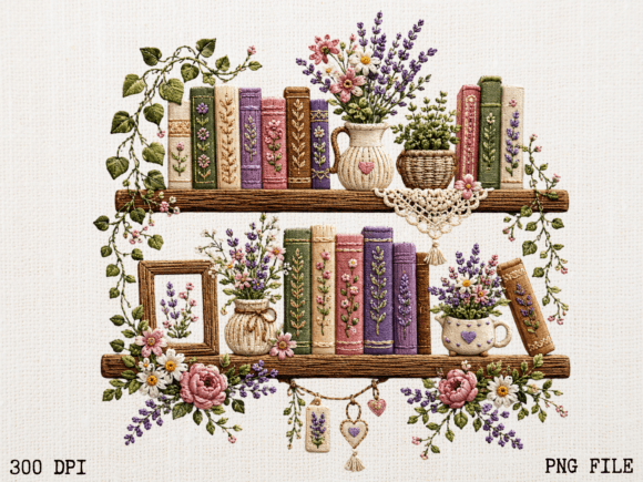 Embroidered Floral Bookshelf PNG | Book: A Designer's Guide