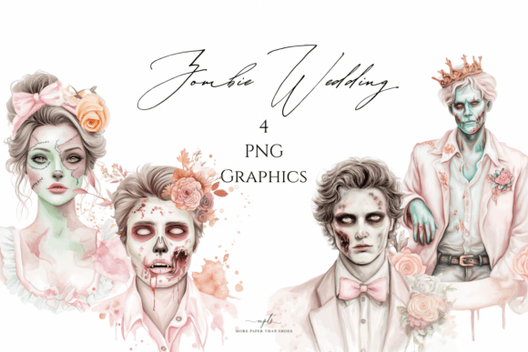 Gothic Bride & Groom Illustrations: A Zombie Wedding Aesthetic