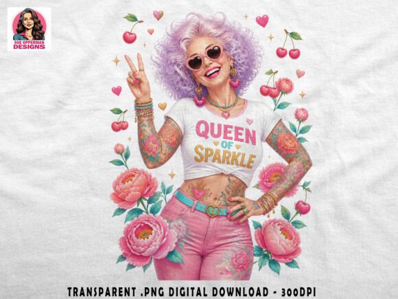 Queen of Sparkle | Retro Glam PNG: Your Go-To Vintage Design Asset