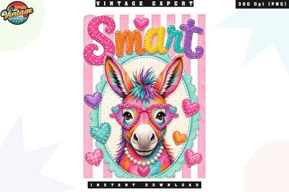 Smart Donkey Valentine Patchwork PNG: A Playful Design Asset