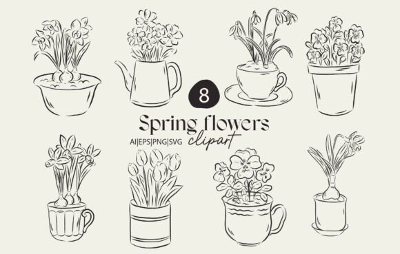Spring Flower Line Art Collection: Fresh Botanicals
