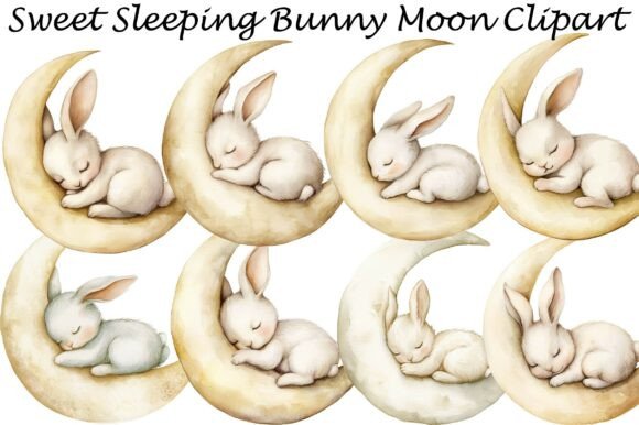 Sweet Sleeping Bunny Moon Clipart: A Dreamy Design Asset