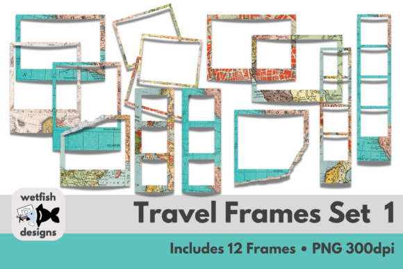 Travel Frames Set 1 • PNG 300dpi: Vintage Map Design Assets
