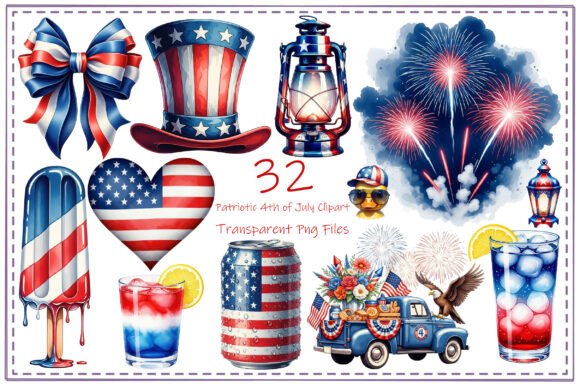 Unlock Retro Vibes with Patriotic 4th of July Clipart Bundle