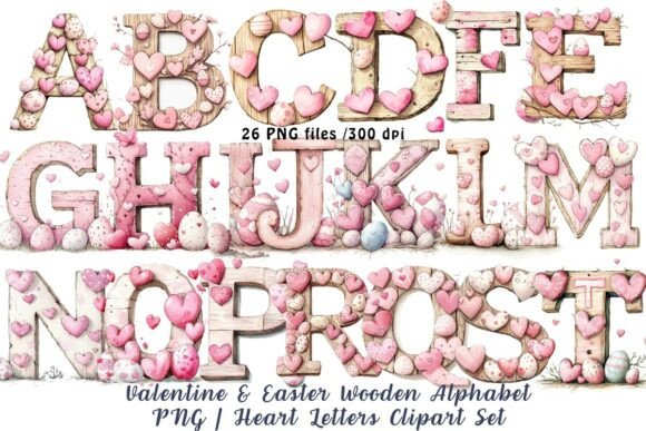 Valentine & Easter Wooden Alphabet PNG: A Charming Blend of Seasons