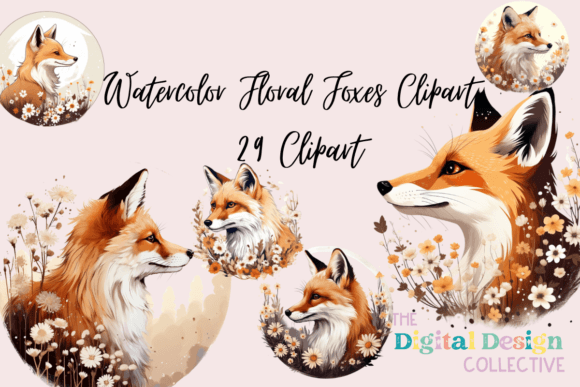 Watercolor Floral Foxes Clipart: A Whimsical Design Asset