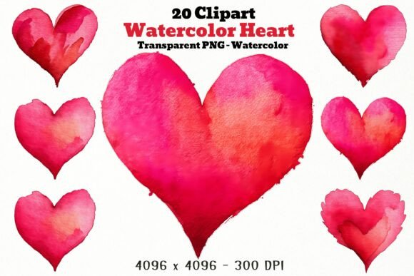 Watercolor Heart Clipart: 20 Designs for Romantic Projects