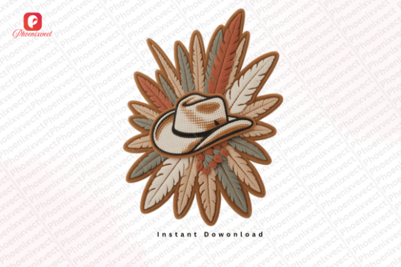 Western Chenille Feather Cowboy Hat PNG: Rustic Design Asset