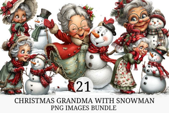 Whimsical Christmas Grandma with Snowman: A Designer's Delight