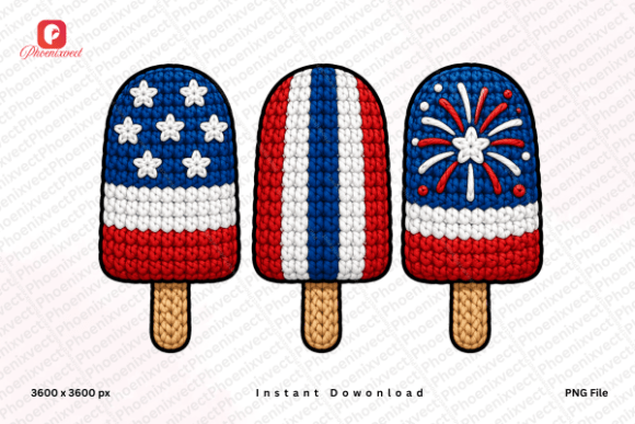 Yarn Crochet USA Flag Popsicle PNG: A Cozy Take on Patriotism